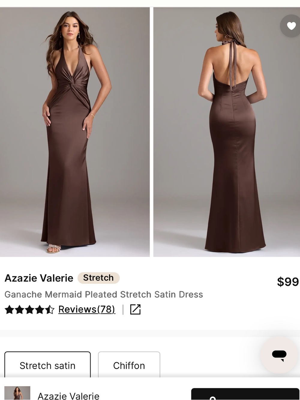Azazie Valerie Stretch Ganache Mermaid Pleated Stretch Satin Dress